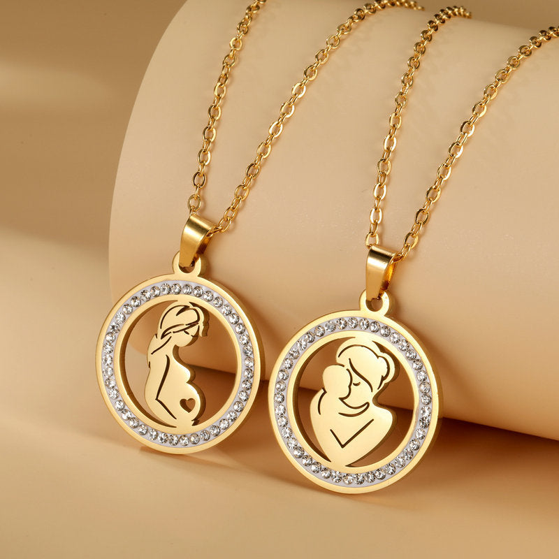 Wholesale Mother' s Day electroplated Tree of Life parent-child Stainless steel necklace