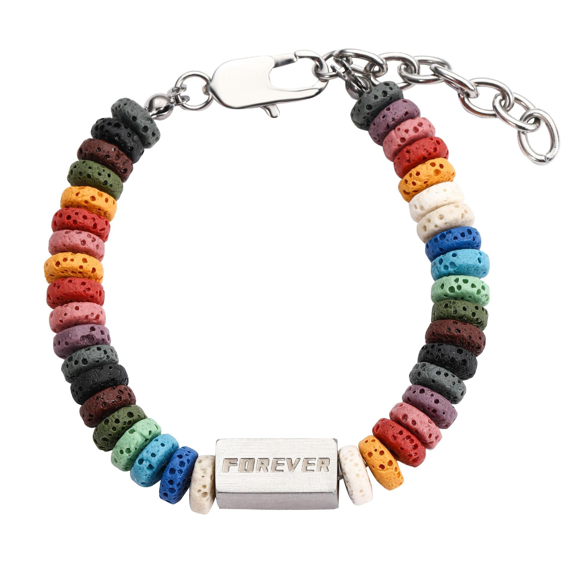 Wholesale Colorful Volcanic Stone Titanium Steel Stitching Bracelet