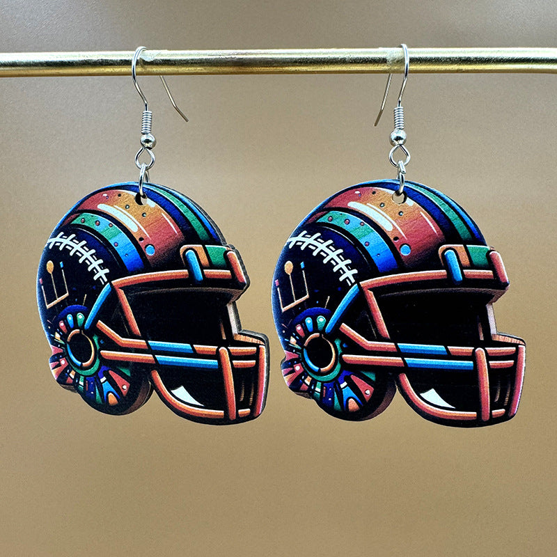 Wholesale Super Bowl Football Wooden Single Sided Printed Earrings