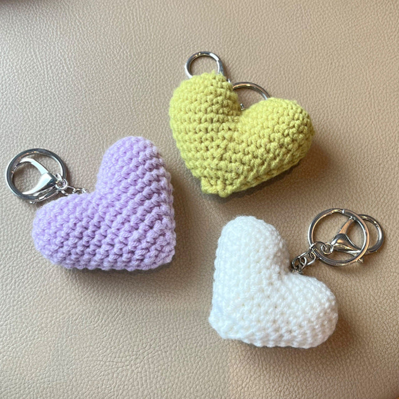 Wholesale Handmade crochet colored yarn heart-shaped keychain