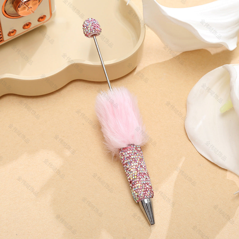 Wholesale Beadable Pens Creative Diy Cute Plush Ball Diamond Ballpoint Pen