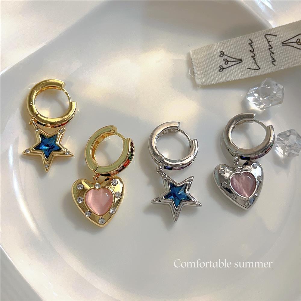 Wholesale Star Heart Zircon Copper Earrings