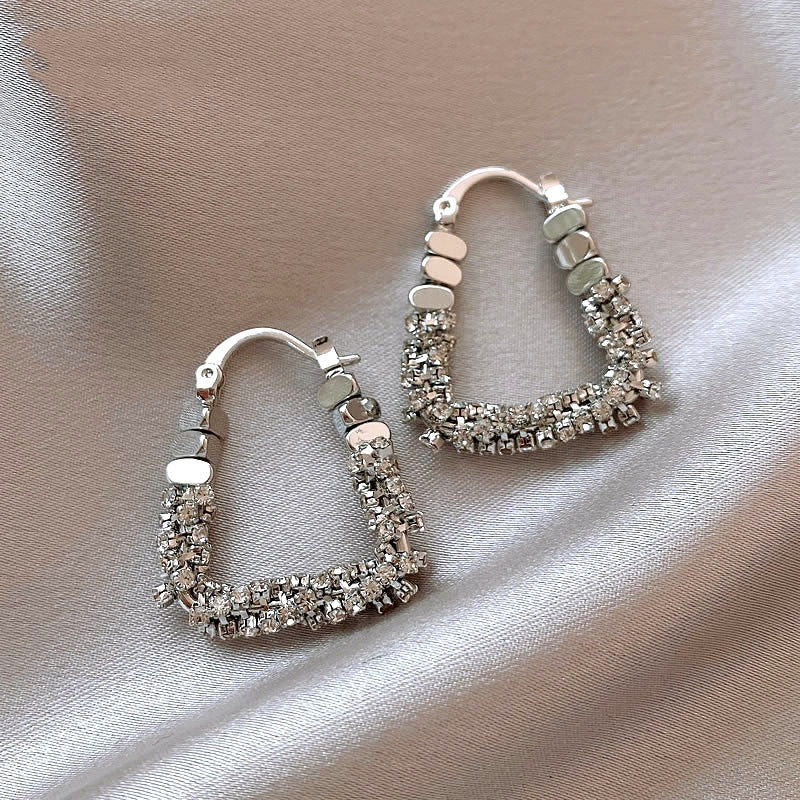 Wholesale Silver square ear buckle niche design light luxury high-grade earrings exquisite unique diamond ring earrings