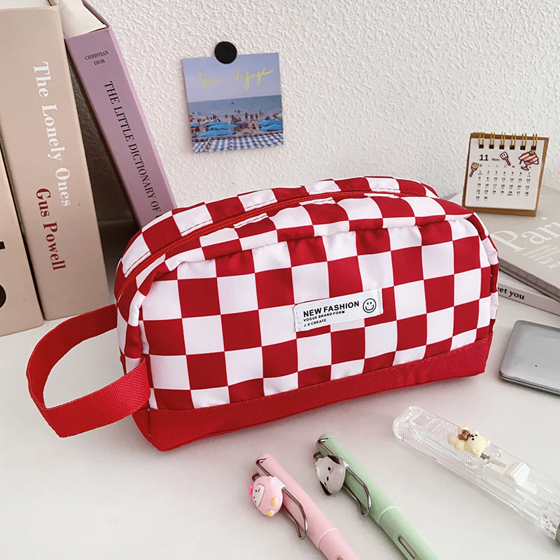 Wholesale Creative Canvas Contrasting Color Checkerboard Pencil Case