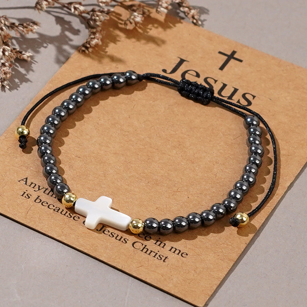 Wholesale Shell Cross Black Gallstone Beaded Bracelet