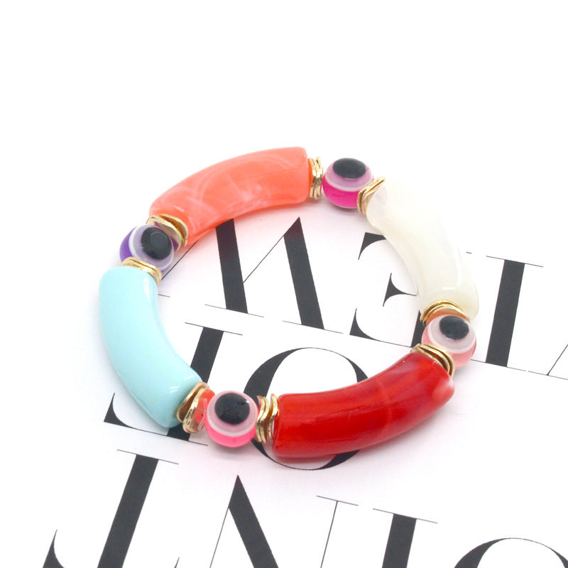 Cuentas de ojo del diablo al por mayor colorido pulsera de estiramiento del tubo de codo de resina