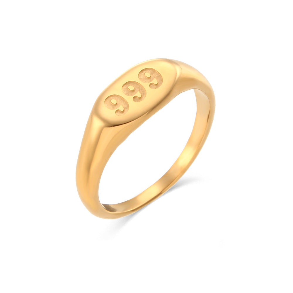 Wholesale Stainless steel  plated oval number 333 gold ring for women