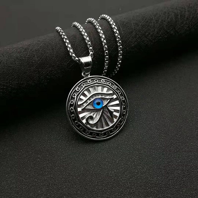Wholesale New Alloy Gold Plated Blue Eyes Round Plate Pendant Necklace