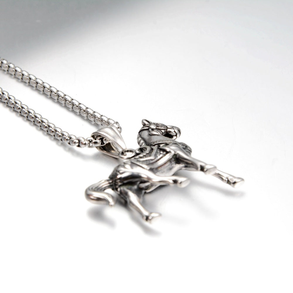 Wholesale Hip Hop Titanium Steel Horse Pendant Necklace