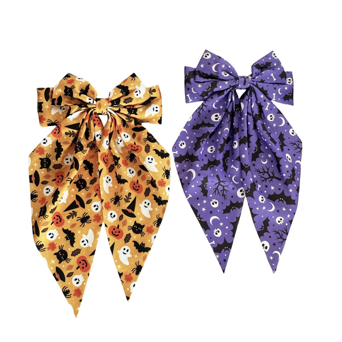 Wholesale  Pumpkin Bat Print Bow Ribbon Spring Clip