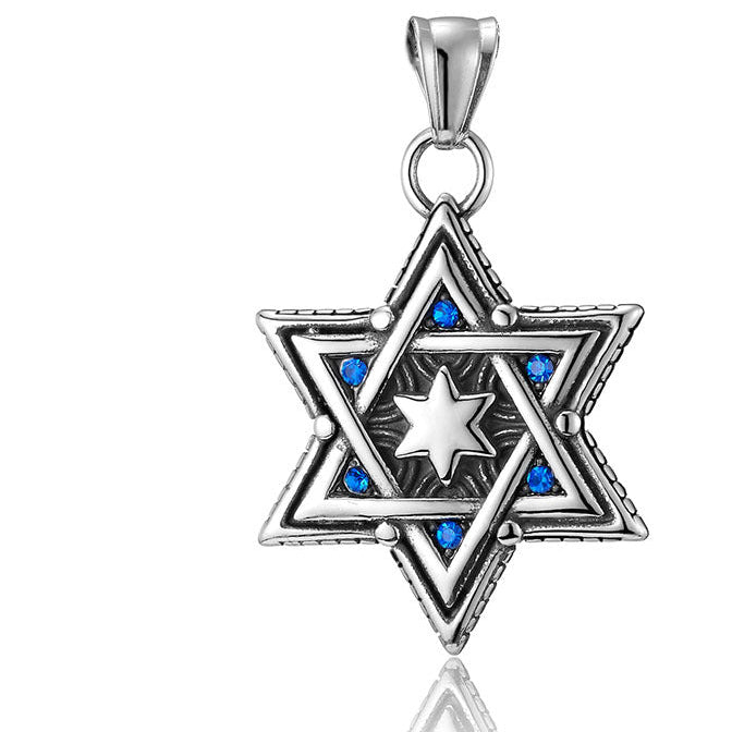 Wholesale Titanium Steel Hexagram Men' s Necklace