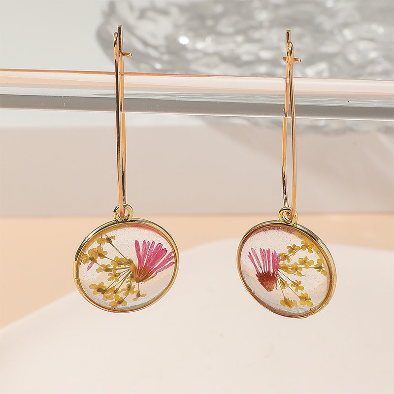 Wholesale Bohemian Retro Creative Round Epoxy Everlasting Flower Earrings