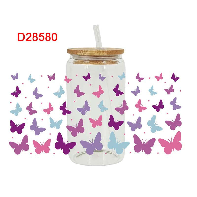 Wholesale Colorful Dancing Butterfly 16oz Cup UV DTF Wraps