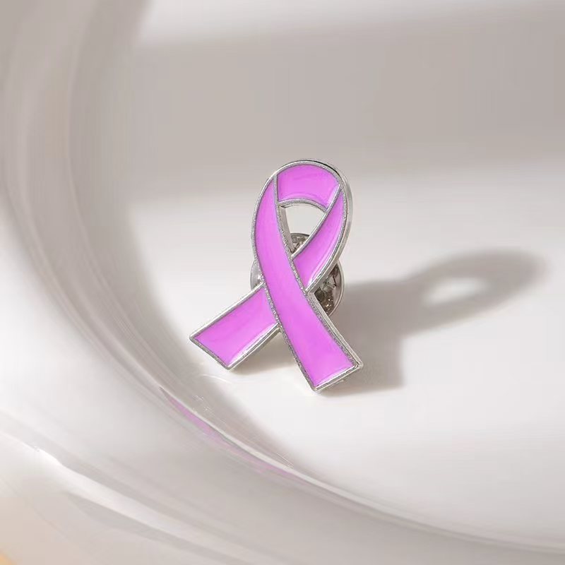 Wholesale Metal Oil-Drip Pink Collar Ribbon Brooch