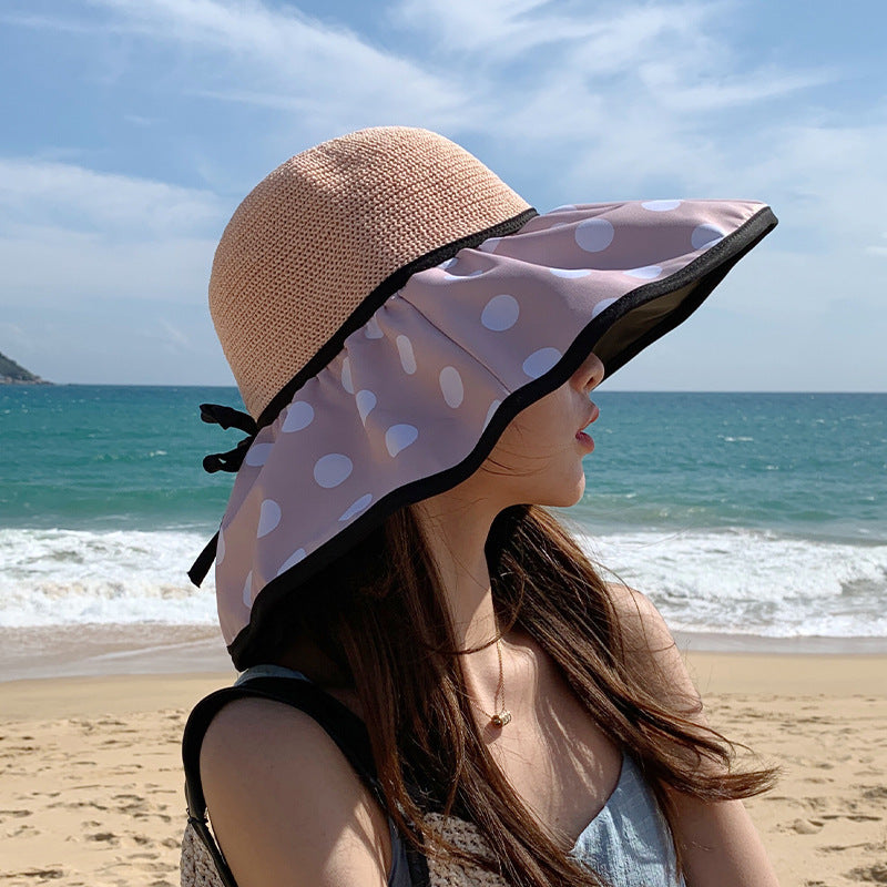 Wholesale Vinyl Big Brim Polka Dot Fisherman Straw Hat