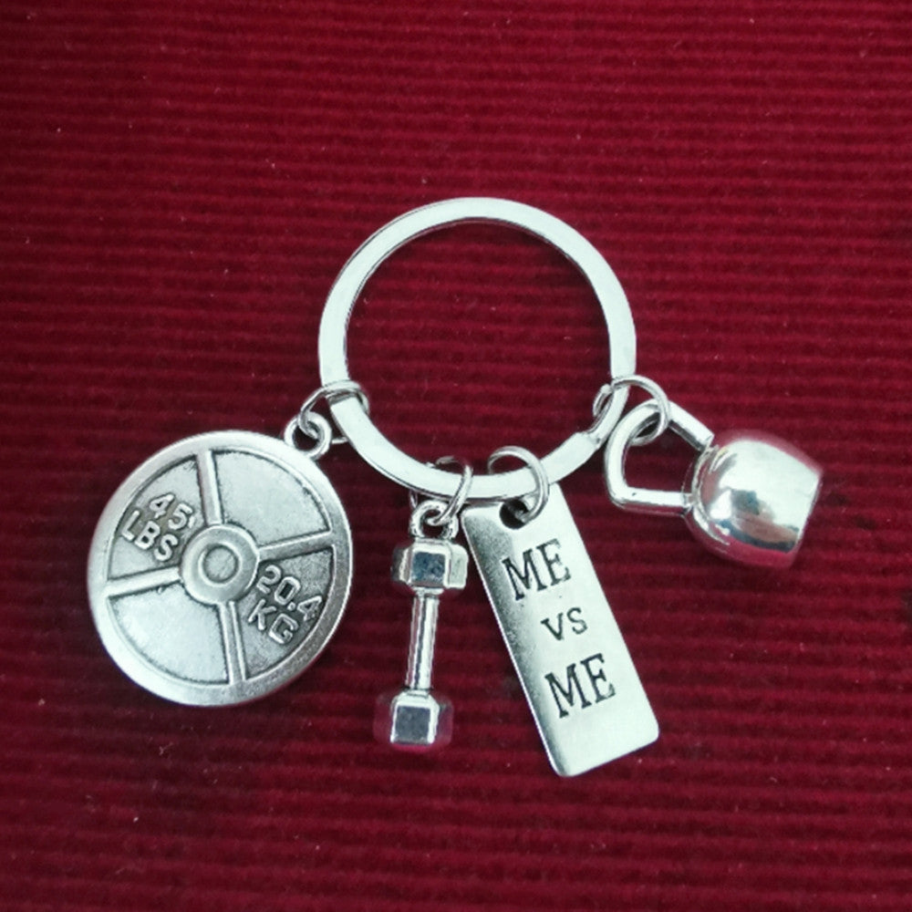 Wholesale 3pcs Zinc Alloy Sports Strength Dumbbell Barbell Kettlebell Keychain