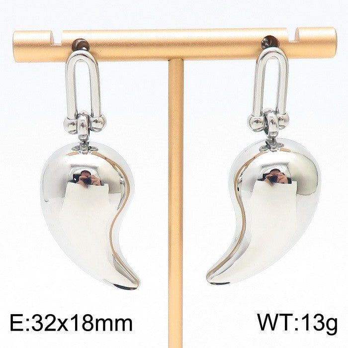 Wholesale Fashion High-end Design Chubby Water Drop Earrings Stainless Steel Hollow Necklace Temperament All-match Set