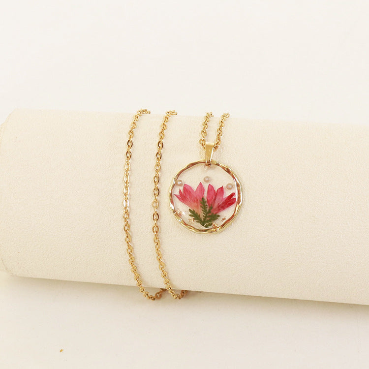 Wholesale flower necklace real flower Eternal Flower vintage pendant sweater chain