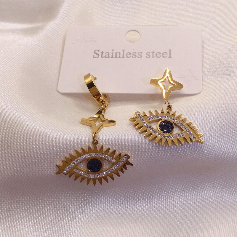 Wholesale Titanium Steel Devil's Eye Colored Painted Diamond Hollow Earrings