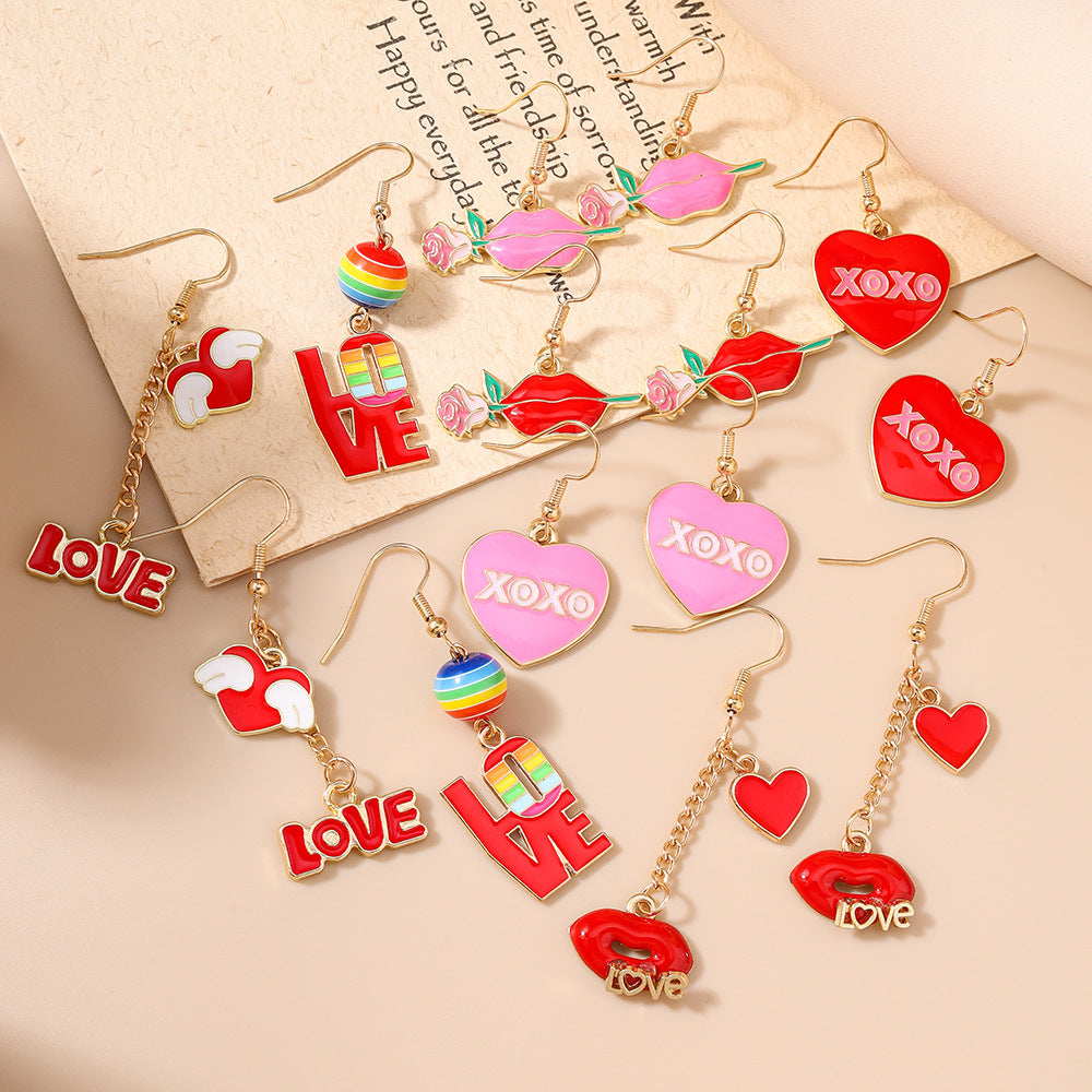 Wholesale Valentine' s Day Series Red and Pink Heart Ear Hook Earrings