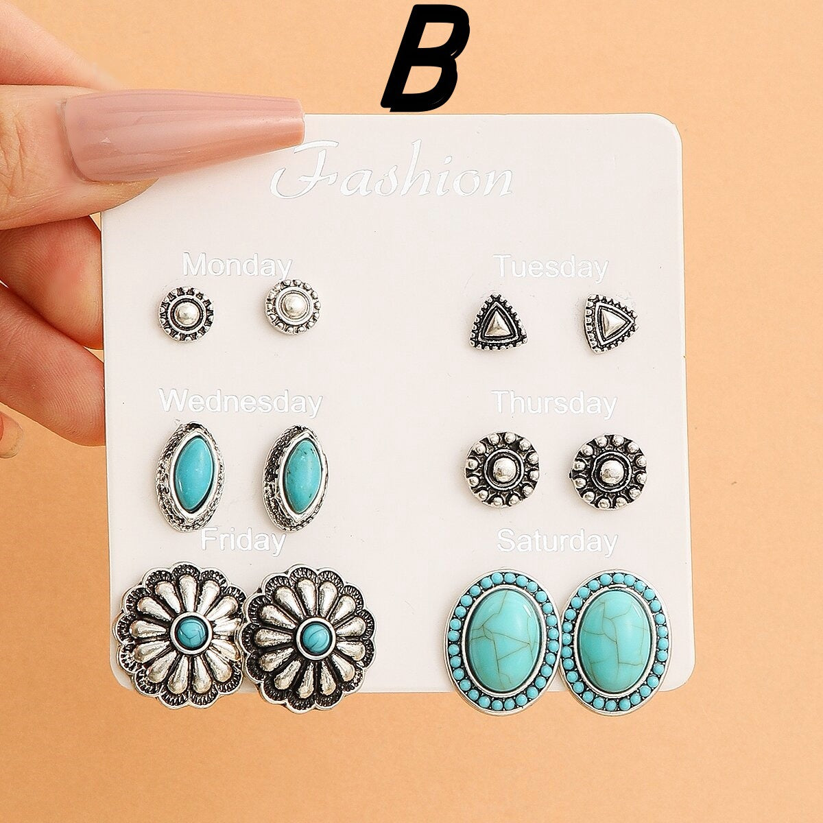 Wholesale 6 Pairs Bohemian Turquoise Drop Earrings Set Arrow Heart Flower Tassel Ethnic Style Chic Jewelry Accessory For Everyday Wear