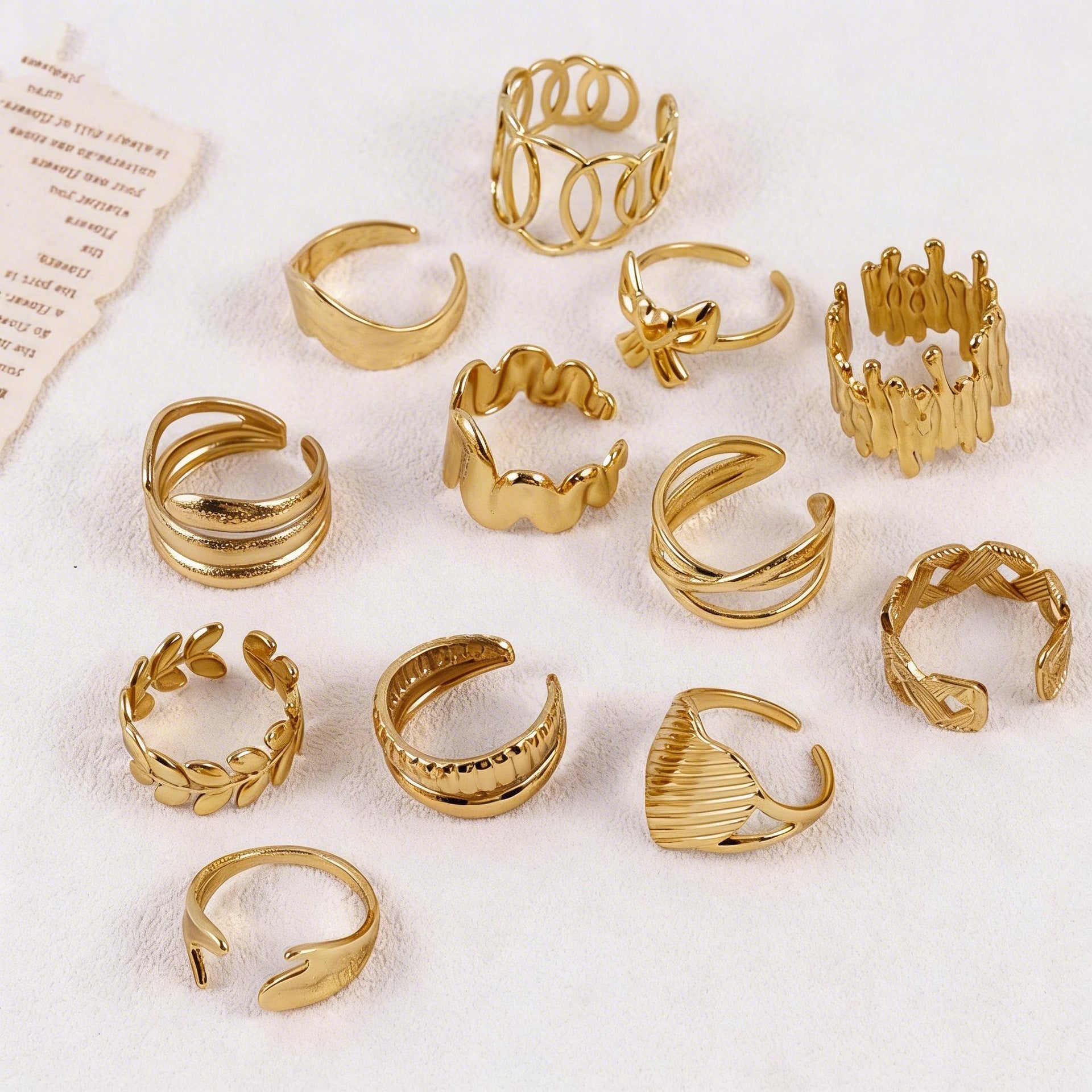 Wholesale 12pcs minimalist stainless steel hydraulic ring geometric ring