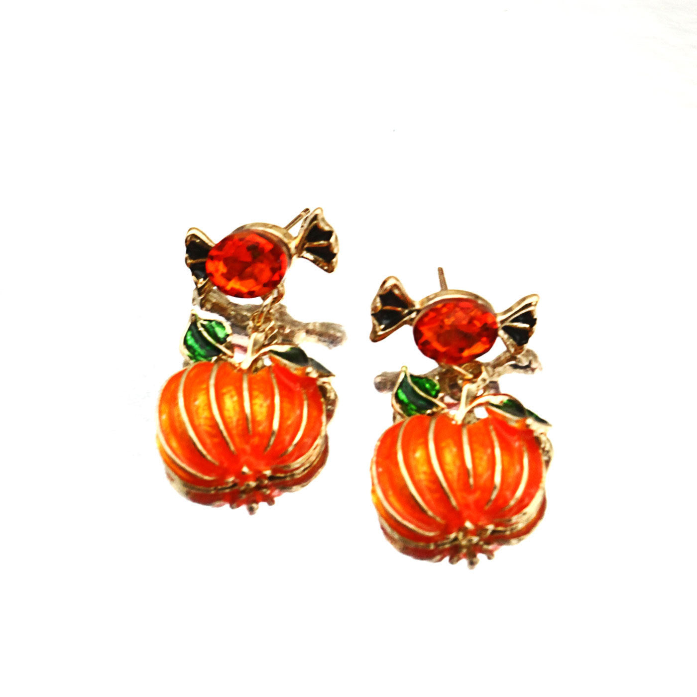 Wholesale   Web Pumpkin Stud Earrings Trendy Rhinestone Cartoon Jewelry Accessory For Party Gift