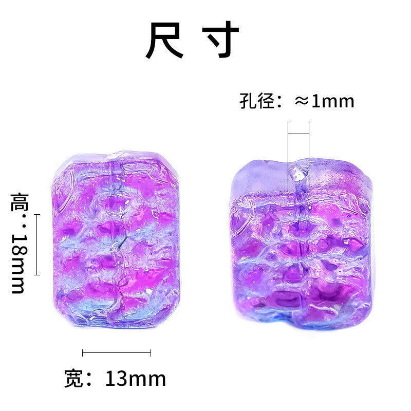 Wholesale 100pcs Glass Double Sided Flower Sign Imitation Jade Square Sign Through Hole Beads DIY