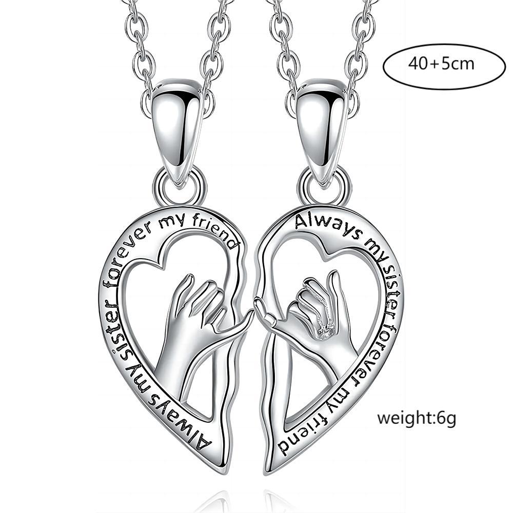 Wholesale Heart-shaped Hand-in-hand Necklace BFF Fashion Collarbone Chain Valentine's Day Pendant Friendship Necklace