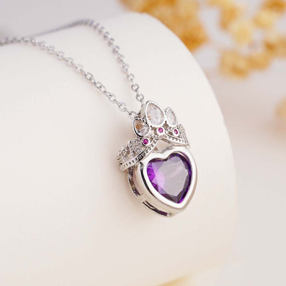 Wholesale Stainless Steel Clavicle Chain Pink Crown Love Necklace Light Luxury Accessories