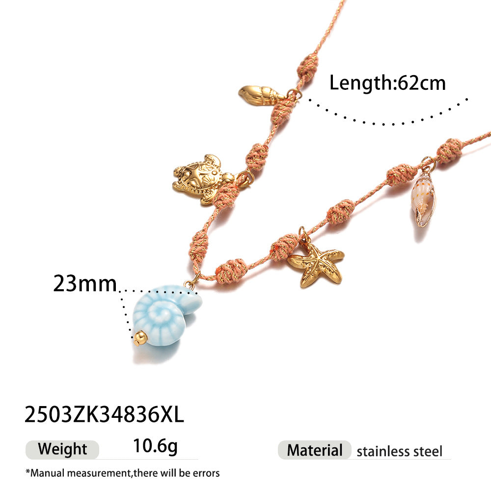 Wholesale Taina' s New Creative Ocean Series Stainless Steel Bracelet Girls Ceramic Conch Titanium Steel Pendant Shell Hand Jewelry
