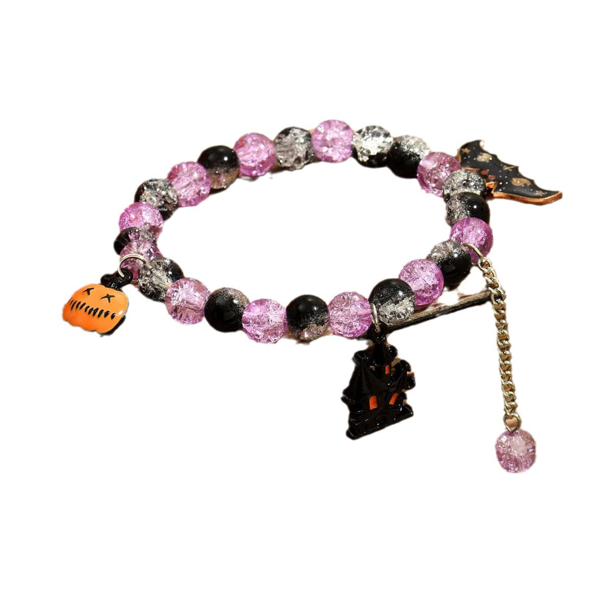 Wholesale Halloween pop flower wafer beads pumpkin castle bat tassel kids glass bracelet