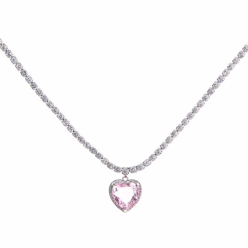 Wholesale Pink Heart Necklace Valentine' s Day Sweet  Necklace