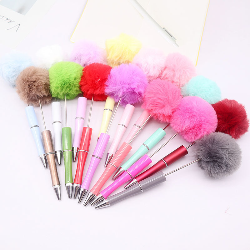 Wholesale 500pcs Beadable Pens Pom Pom Beadable Pen Leopard Print Plush Multicolor DIY Fluffy Pens