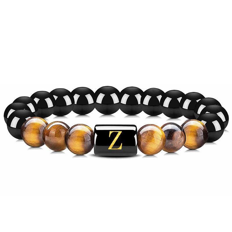 Wholesale Natural Tiger Eye Stone 26 Letter Obsidian Bracelet