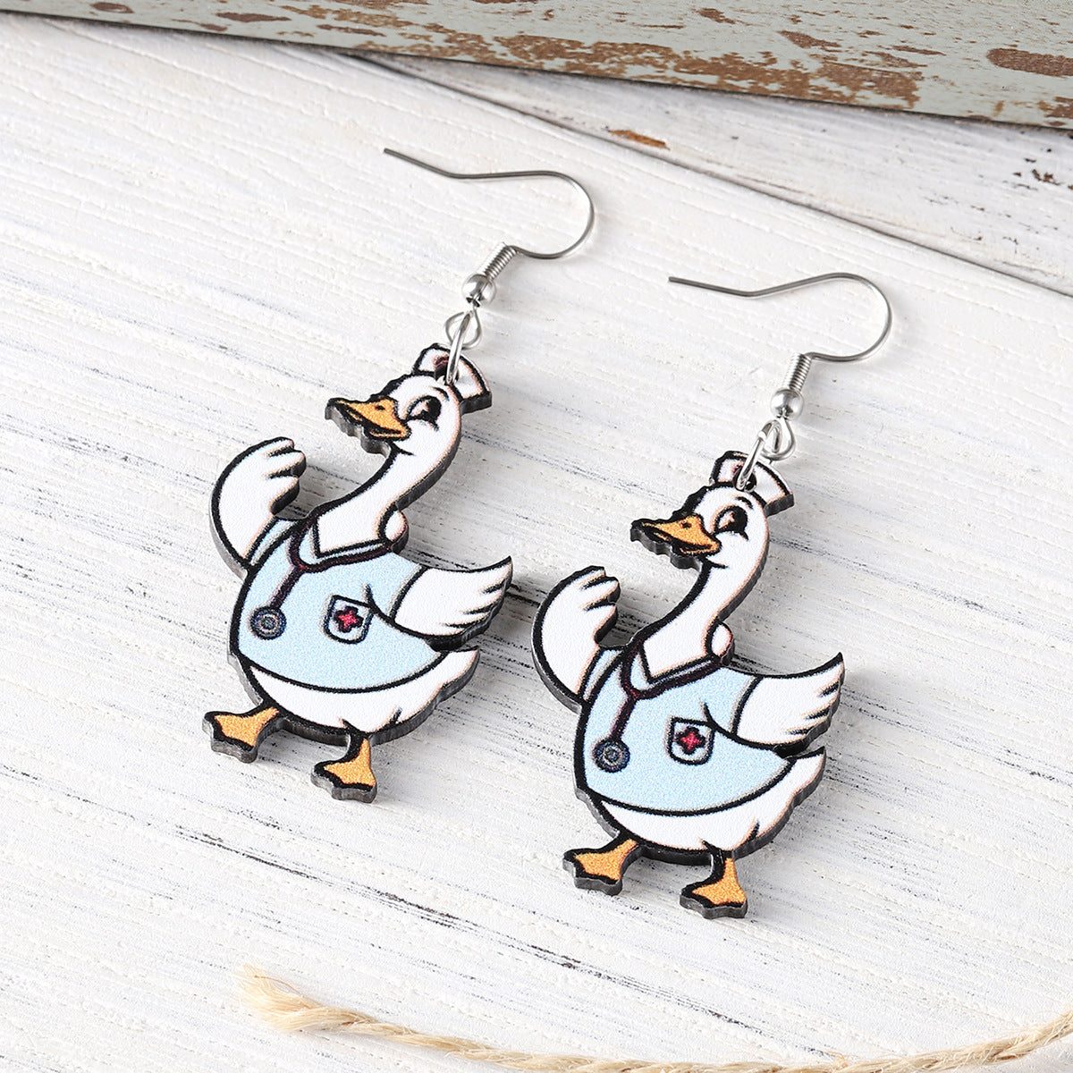 Wholesale Quirky Stethoscope Nurse Goose Double-sided Earrings