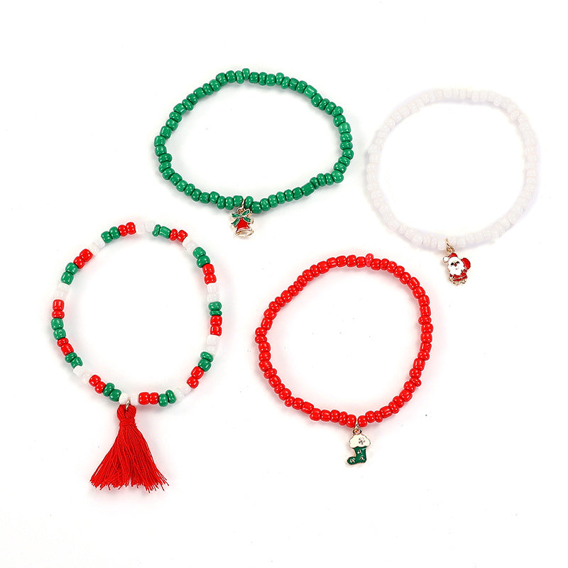 Wholesale Christmas Santa Elk Bell Bracelet Double Layer Beaded Charm Bracelet Women S Stylish Jewelry Gift Boutique Resale Accessory