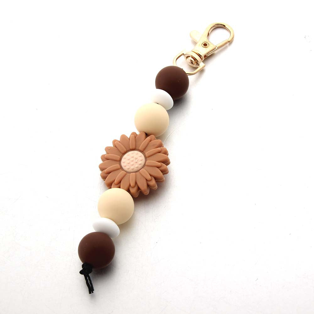 Wholesale Sunflower Tassel Silicone Bead Keychain