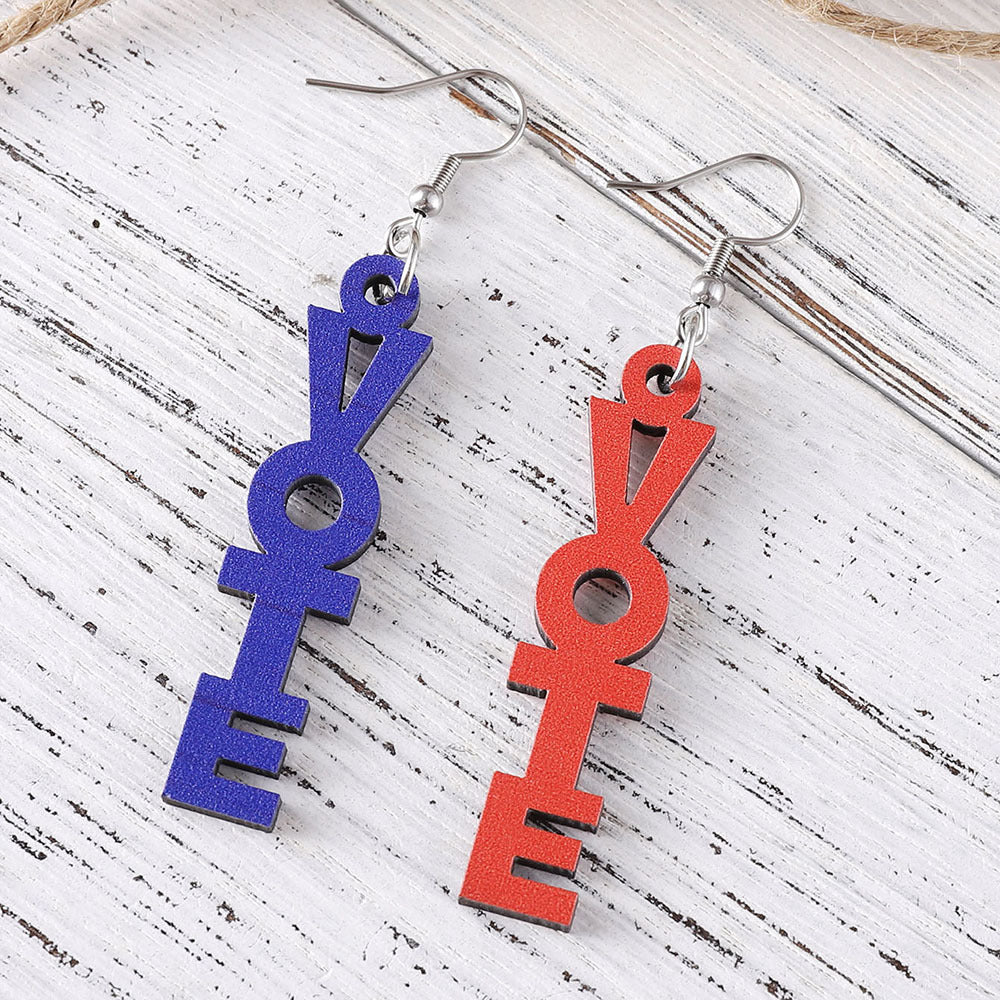 Wholesale Independence Day Letters VOTE Personalized Double Sided Wooden Earrings