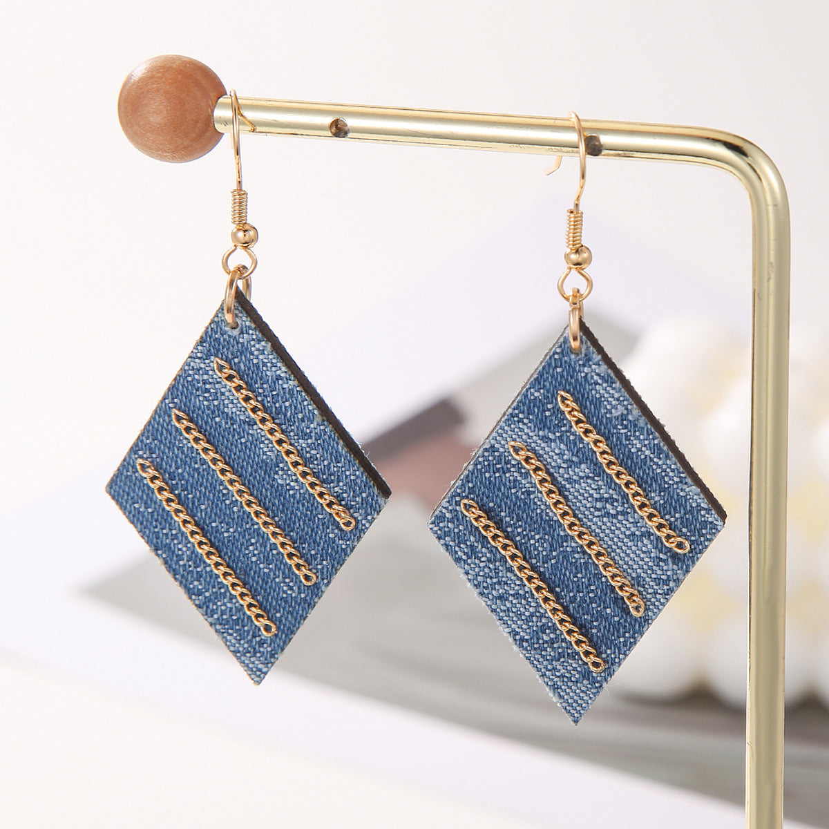 Wholesale Exaggerated Fashionable Atmosphere High-grade Denim Tassel Chain Bohemian Style Denim Earrings