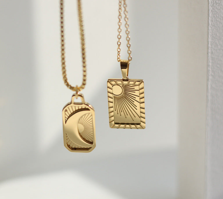 Wholesale Square Sun Moon Gold Plated Sweaters Necklace
