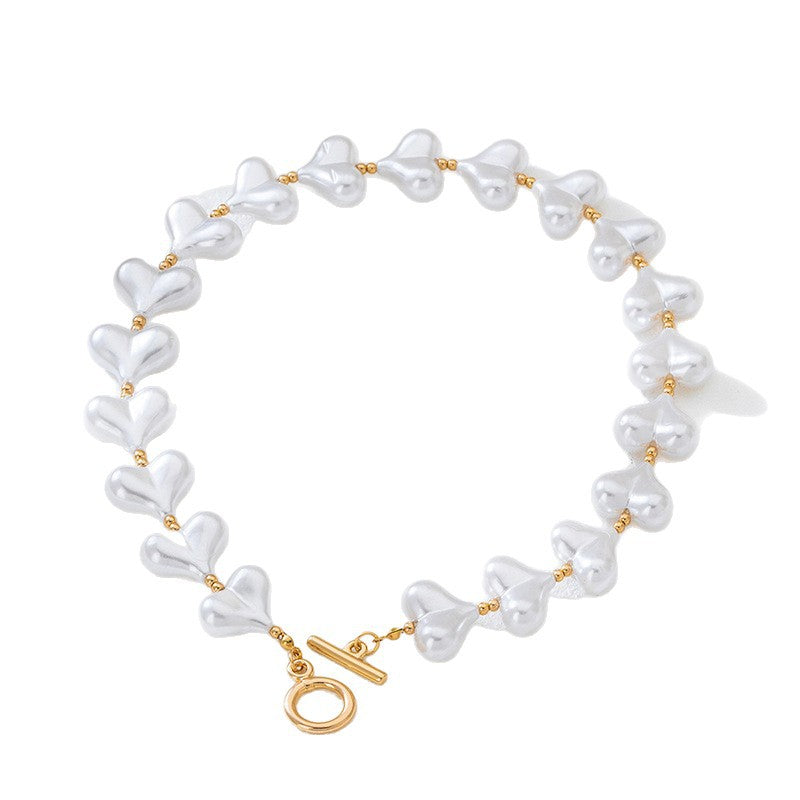 Wholesale Zinc Alloy Heart Pearl Chain Necklace Retro Elegant Women S Fashion Accessory Gift
