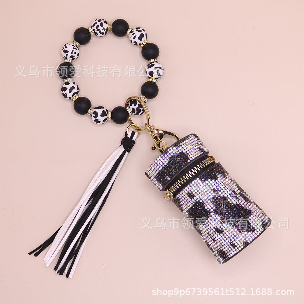 Wholesale New Lipstick Bag Silicone Wrist Bracelet Diamond Ring Beaded Pendant Keychain