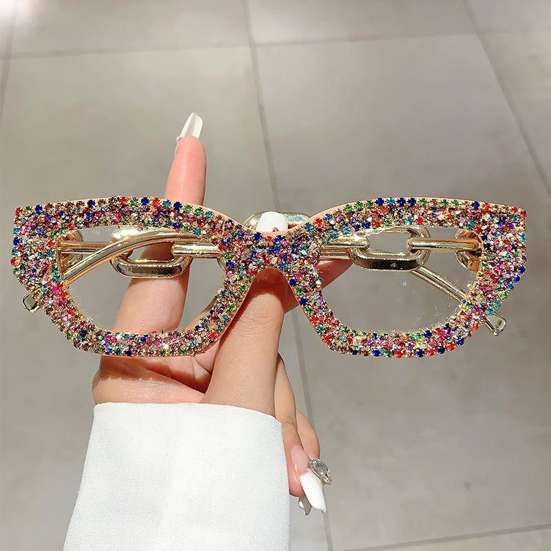 Wholesale Fashion small frame diamond-studded plain glasses