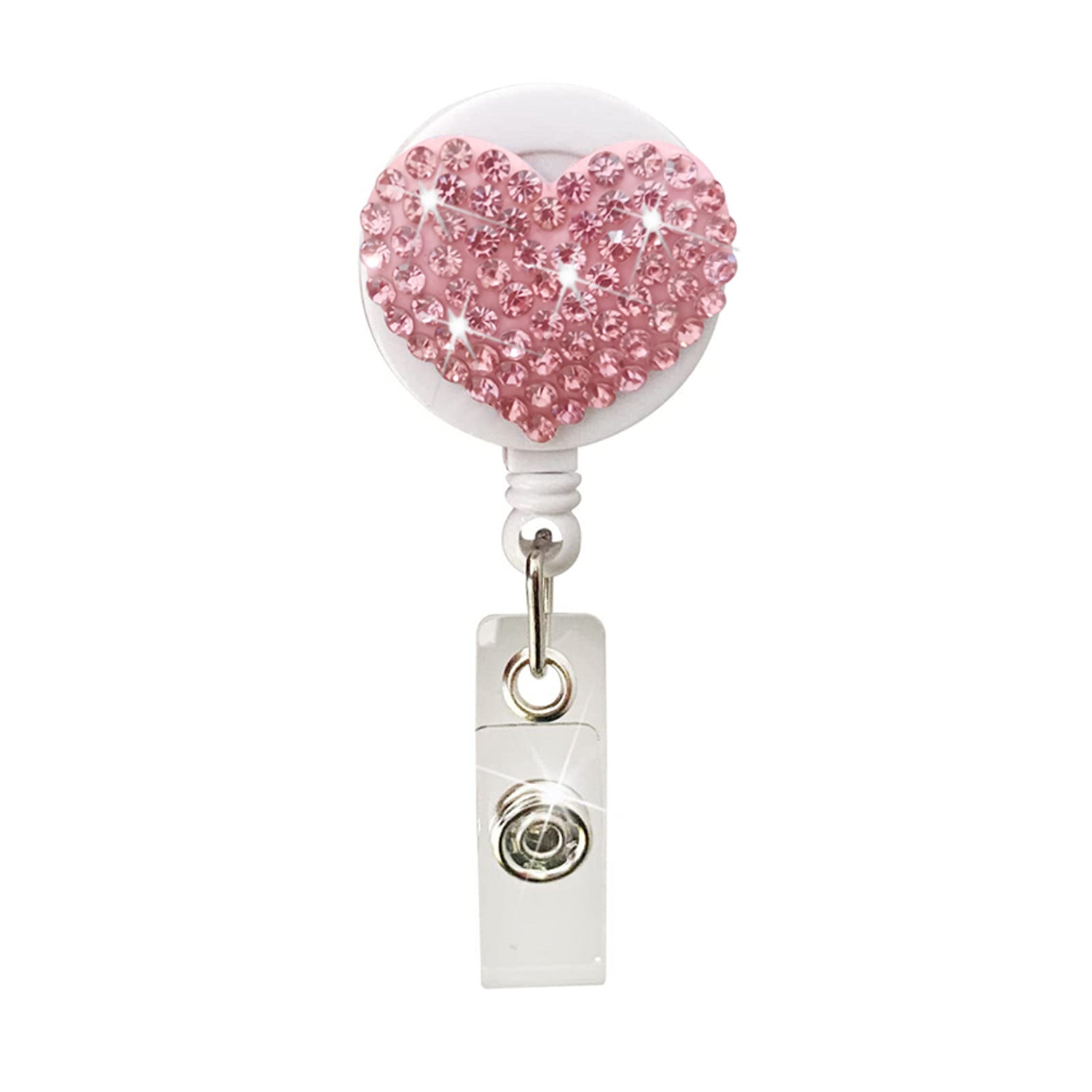 Wholesale Colorful Resin Rhinestone Love Heart Alligator Clip Retractable Keychain