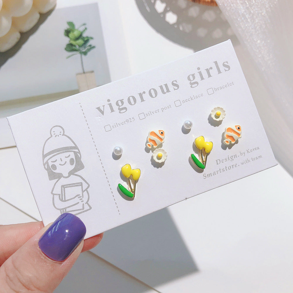 Wholesale Silver Needle 925 Color Tulip Butterfly Earrings Set