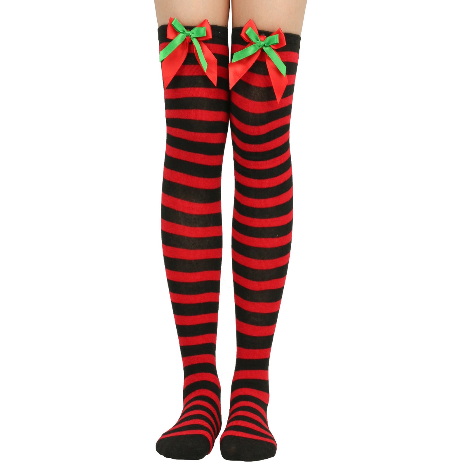Wholesale Bow Christmas Ball Striped Over-the-Knee Socks