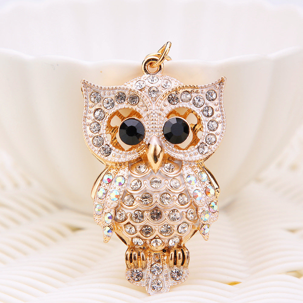 Wholesale Pink Rhinestone Owl Car Keychain Metal Key Ring Bag Charm Fashion Accessory Gift