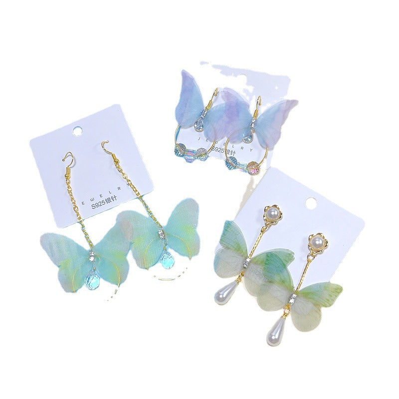 Wholesale Alloy Organza Butterfly Crystal Long Earrings