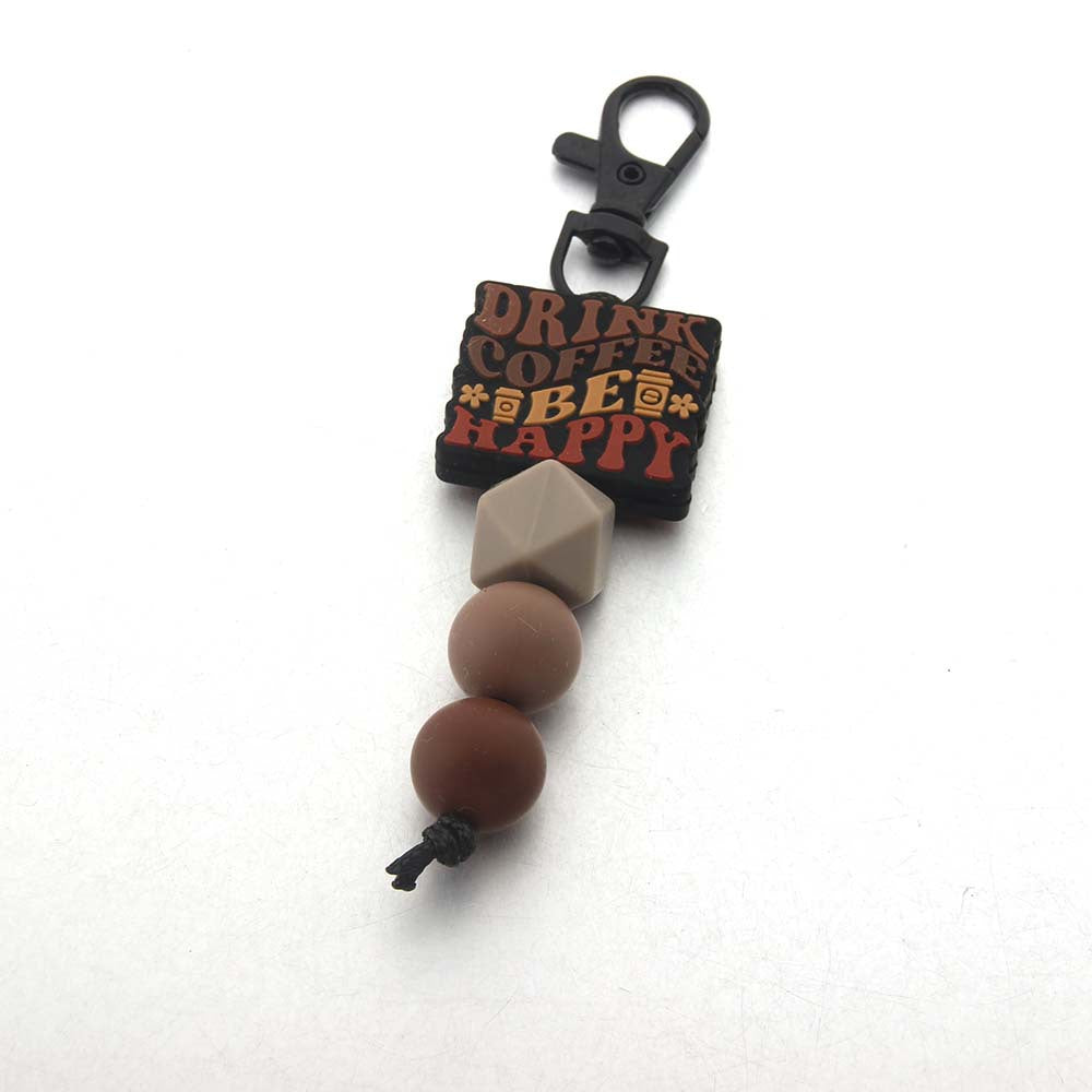 Wholesale Silicone Cartoon Coffee Print Beaded Bracelet Keychain
